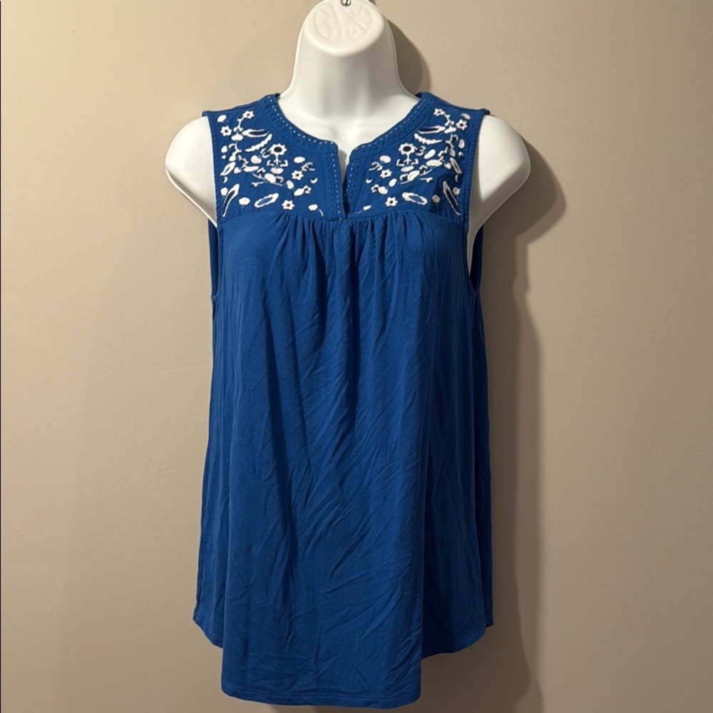 Blue and White Embellished Blouse with Relaxed Fit